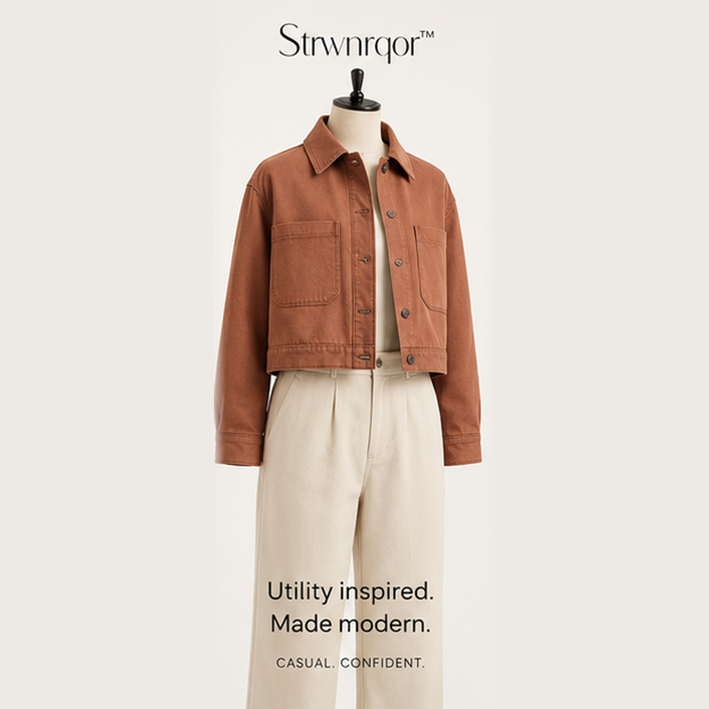 Strwnrqor™ Morrow Lane Women’s Cropped Chore Jacket – Modern Cotton Utility Coat, Relaxed Casual Layer