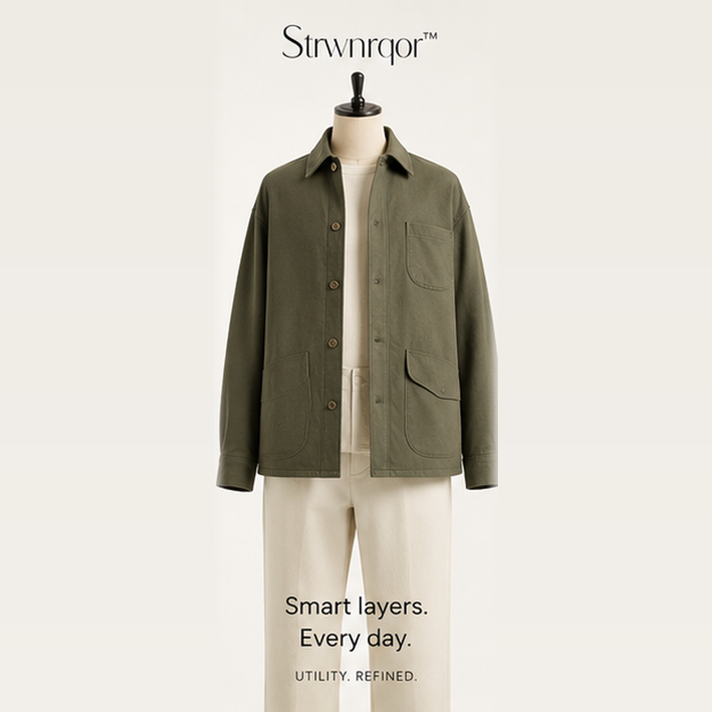 Strwnrqor™ Alderline Unisex Brushed Twill Overshirt – Relaxed Utility Shirt Jacket, Minimal Everyday Layering Coat