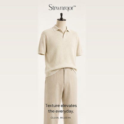 Strwnrqor™ Northvale Men’s Textured Knit Polo – Relaxed Short-Sleeve Sweater Shirt, Smart Casual Everyday Top
