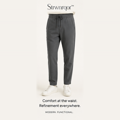 Strwnrqor™ Slate Current Men’s Tapered Drawstring Trousers – Stretch Casual Pants, Travel Commuter Chinos