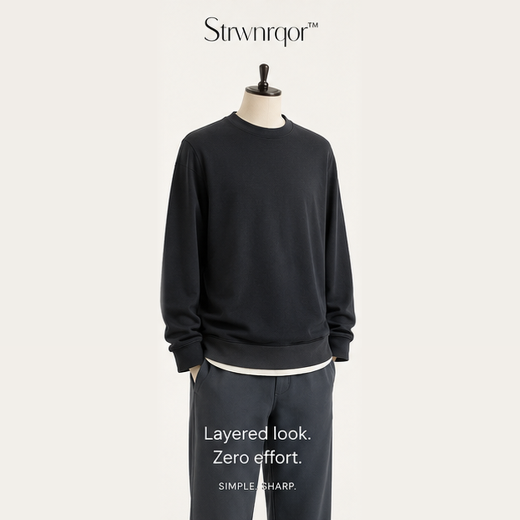 Strwnrqor™ Eastmere Men’s Double-Layer Crewneck – Relaxed Long-Sleeve T-Shirt, Minimal Casual Jersey Top