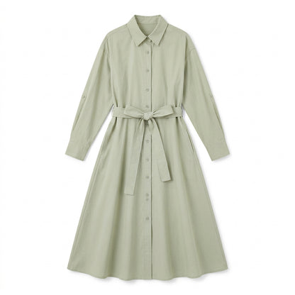 Strwnrqor™ Willow Frame Women’s Convertible Shirt Dress – Belted Relaxed Midi Dress, Casual Button-Down Layering Piece