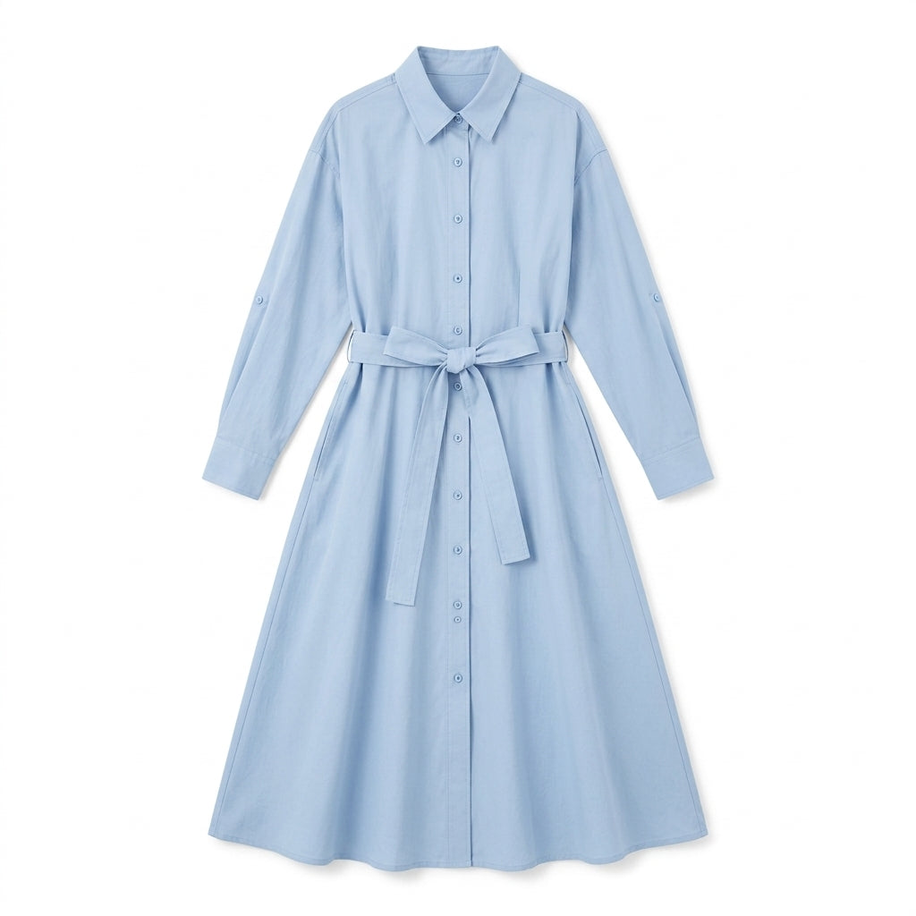 Strwnrqor™ Willow Frame Women’s Convertible Shirt Dress – Belted Relaxed Midi Dress, Casual Button-Down Layering Piece