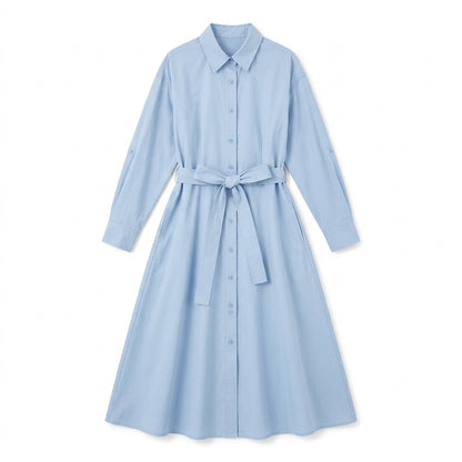 Strwnrqor™ Willow Frame Women’s Convertible Shirt Dress – Belted Relaxed Midi Dress, Casual Button-Down Layering Piece