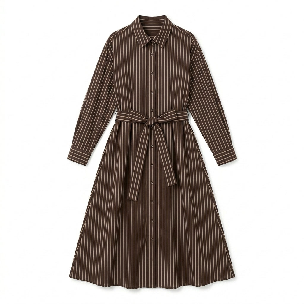 Strwnrqor™ Willow Frame Women’s Convertible Shirt Dress – Belted Relaxed Midi Dress, Casual Button-Down Layering Piece