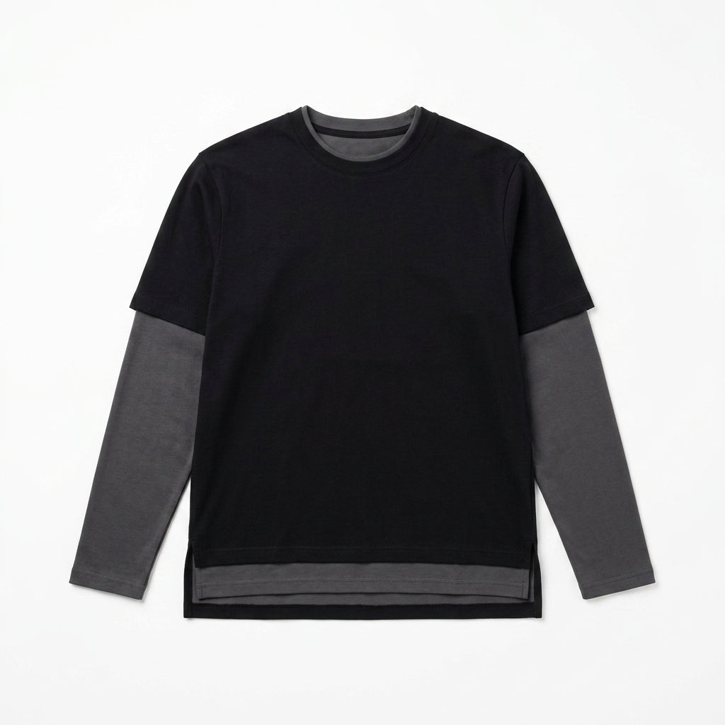 Strwnrqor™ Eastmere Men’s Double-Layer Crewneck – Relaxed Long-Sleeve T-Shirt, Minimal Casual Jersey Top