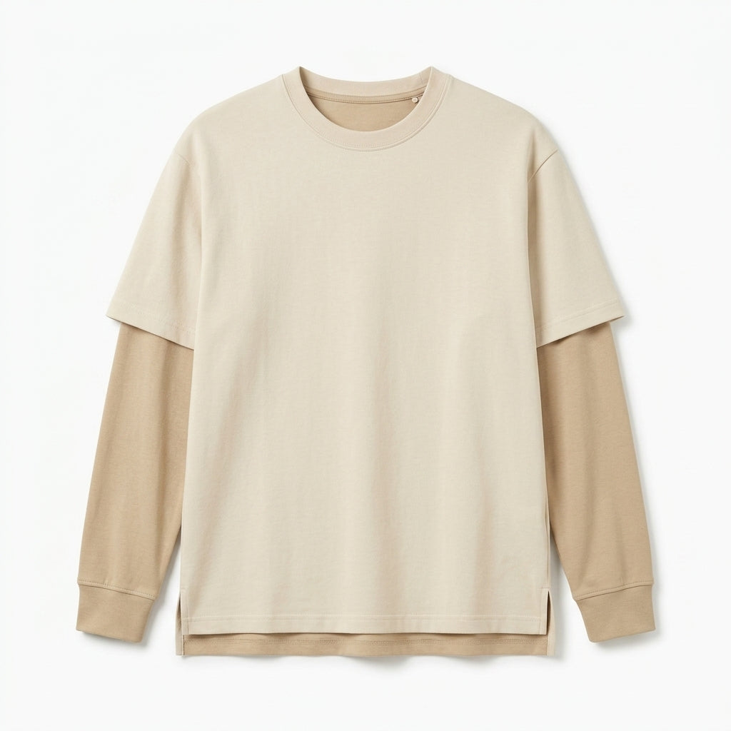 Strwnrqor™ Eastmere Men’s Double-Layer Crewneck – Relaxed Long-Sleeve T-Shirt, Minimal Casual Jersey Top