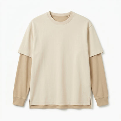Strwnrqor™ Eastmere Men’s Double-Layer Crewneck – Relaxed Long-Sleeve T-Shirt, Minimal Casual Jersey Top