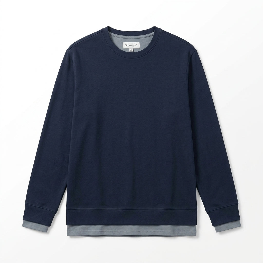 Strwnrqor™ Eastmere Men’s Double-Layer Crewneck – Relaxed Long-Sleeve T-Shirt, Minimal Casual Jersey Top
