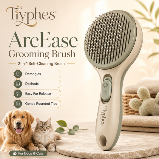 Tiyphes™ ArcEase 2-in-1 Self-Cleaning Pet Grooming Brush, Detangling & Deshedding Comb for Dogs and Cats